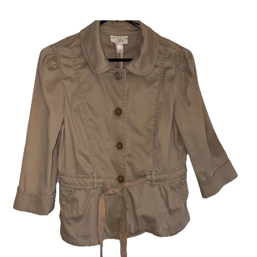 LOFT Women's Size 8 Button Jacket Tan Tie Waist 3/4 Sleeve Casual Blazer